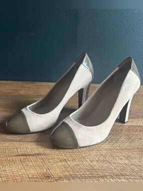 Ralph Lauren Rafita Classic Taupe Suede Cap-Toe High Heels